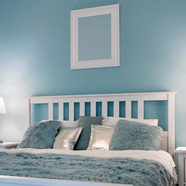 A room that has been painted light blue